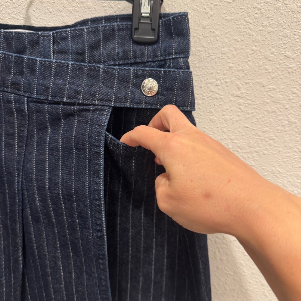NWT RE/DONE Indigo Pinstripe Denim Tennis Wrap Skirt – Size‎ 24 (runs larger) - Picture 13 of 16